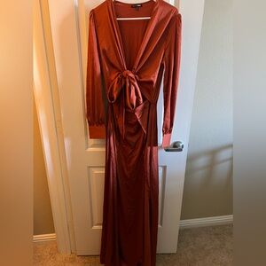 Elegant Rust Long Sleeve Dress